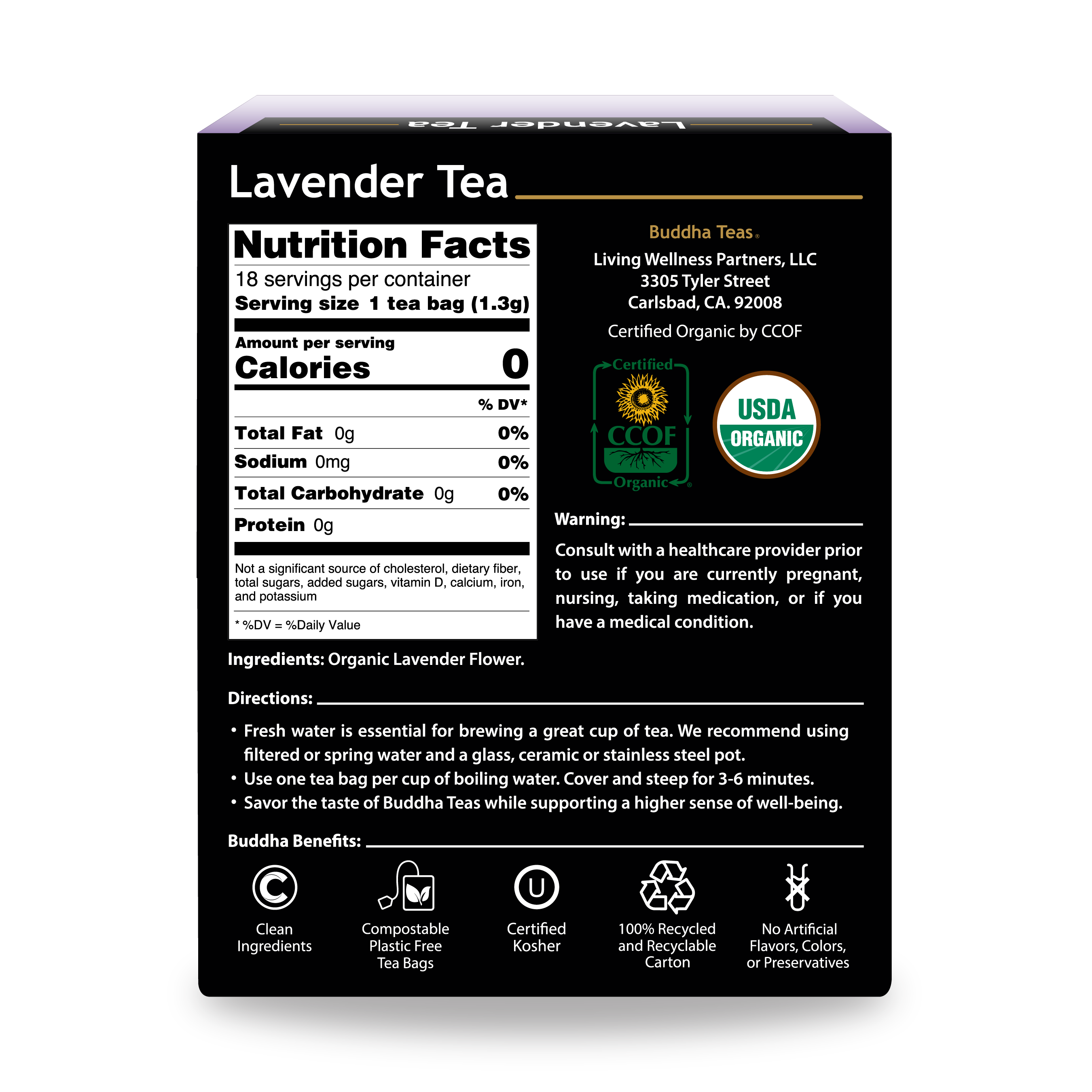 Buddha Teas Lavender Tea - back view