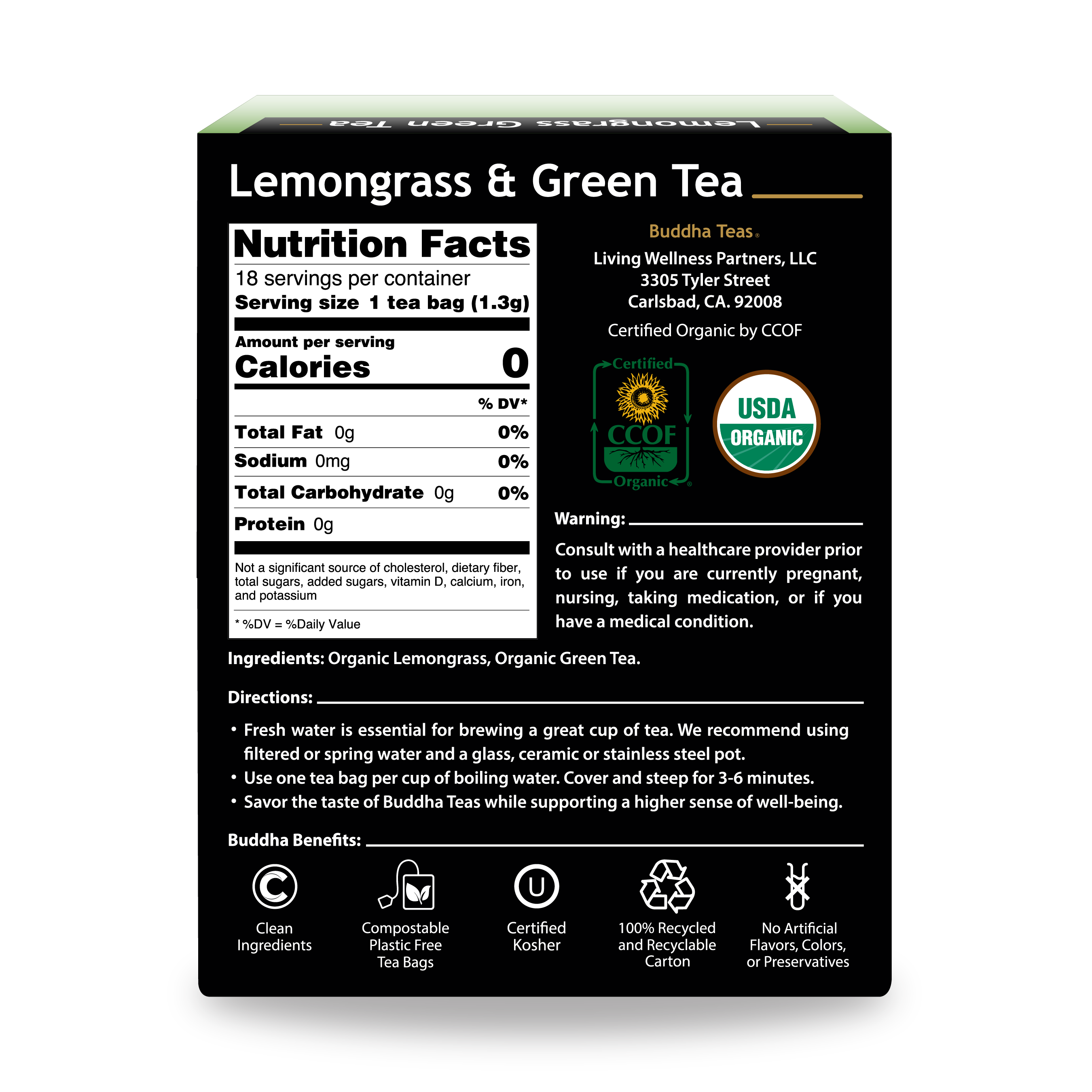 Buddha Teas Lemongrass Green Tea - back view