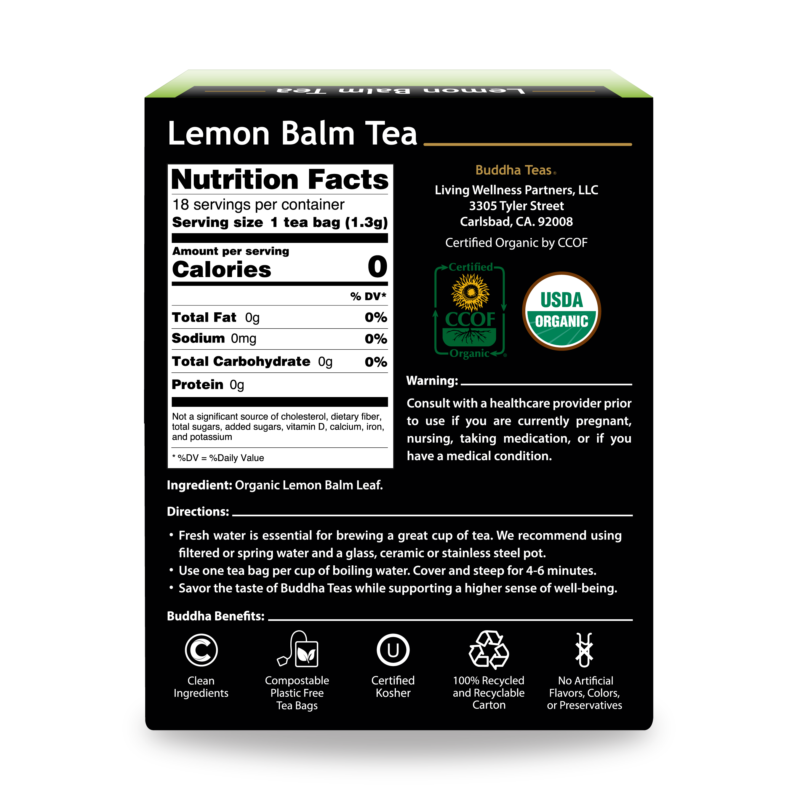 Buddha Teas Lemon Balm Tea - back view