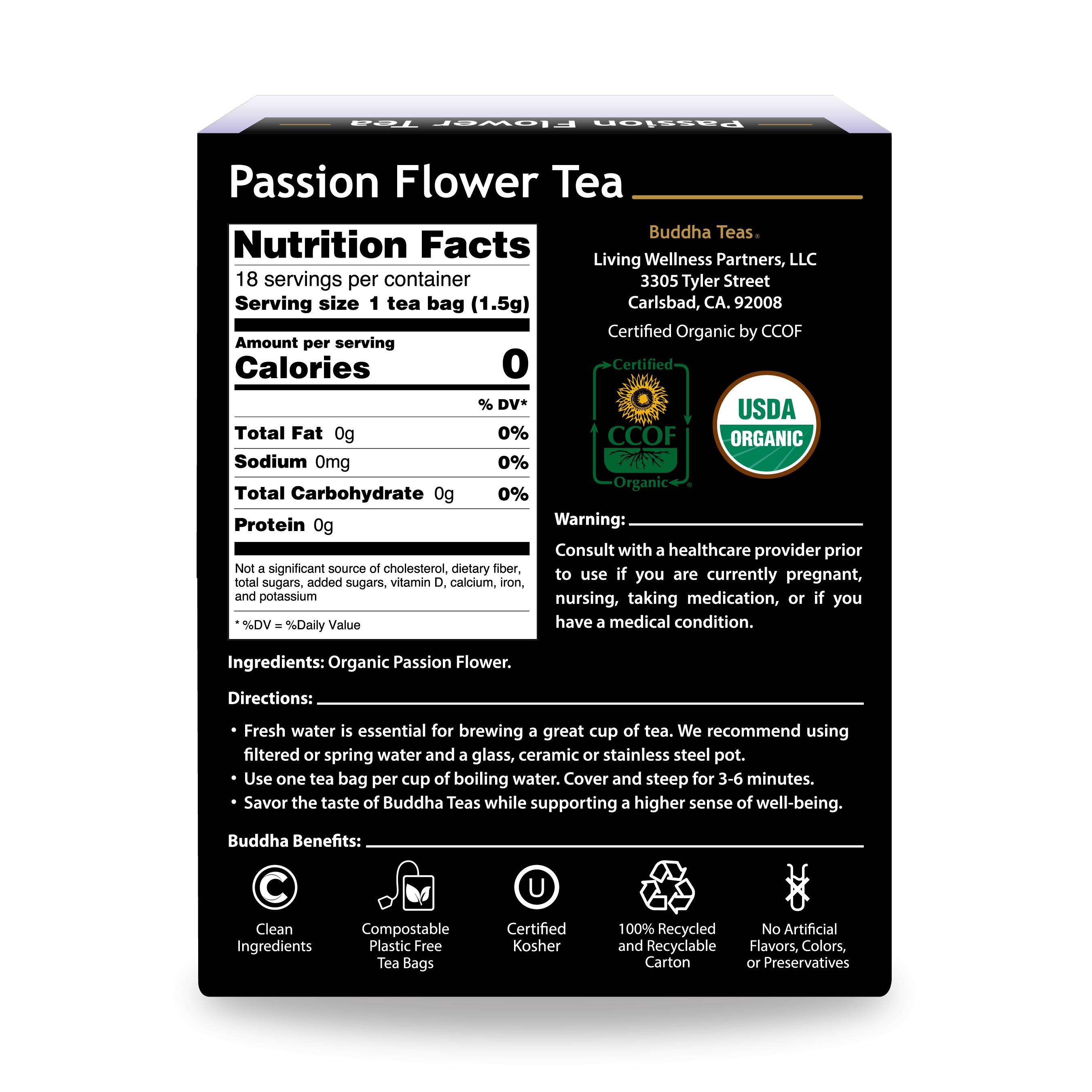 Buddha Teas Passion Flower Tea - back view