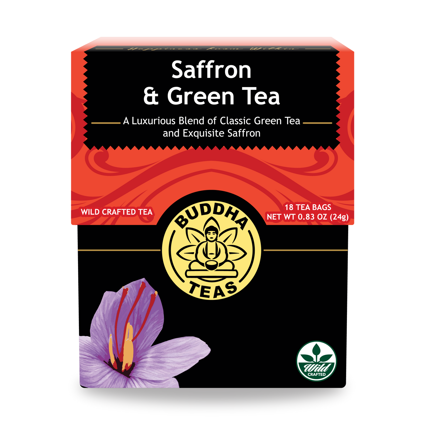 Buddha Teas Saffron Green Tea - front view