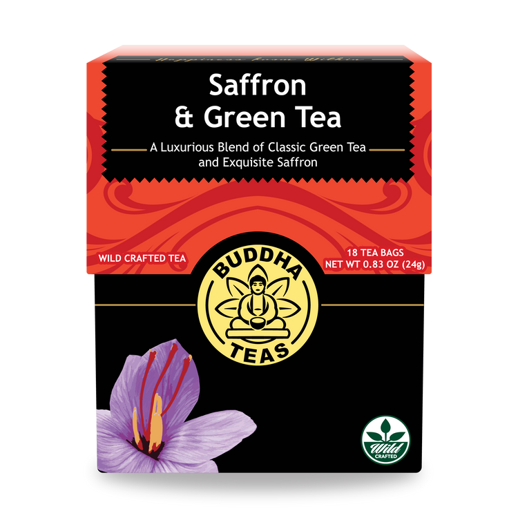 Buddha Teas Saffron Green Tea - front view