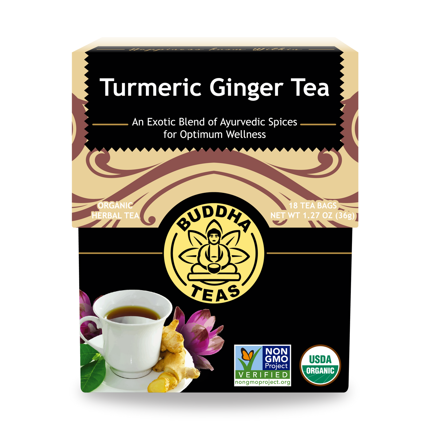Buddha Teas Turmeric Ginger Tea - front view