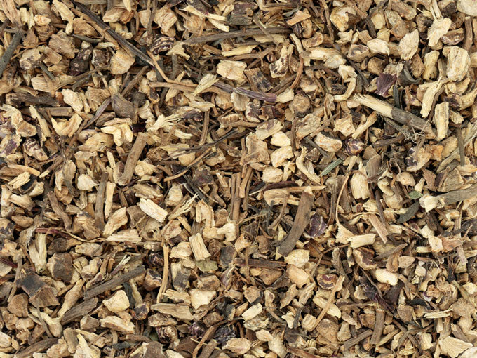 Close-up of dried echinacea roots with a brown and beige color palette.